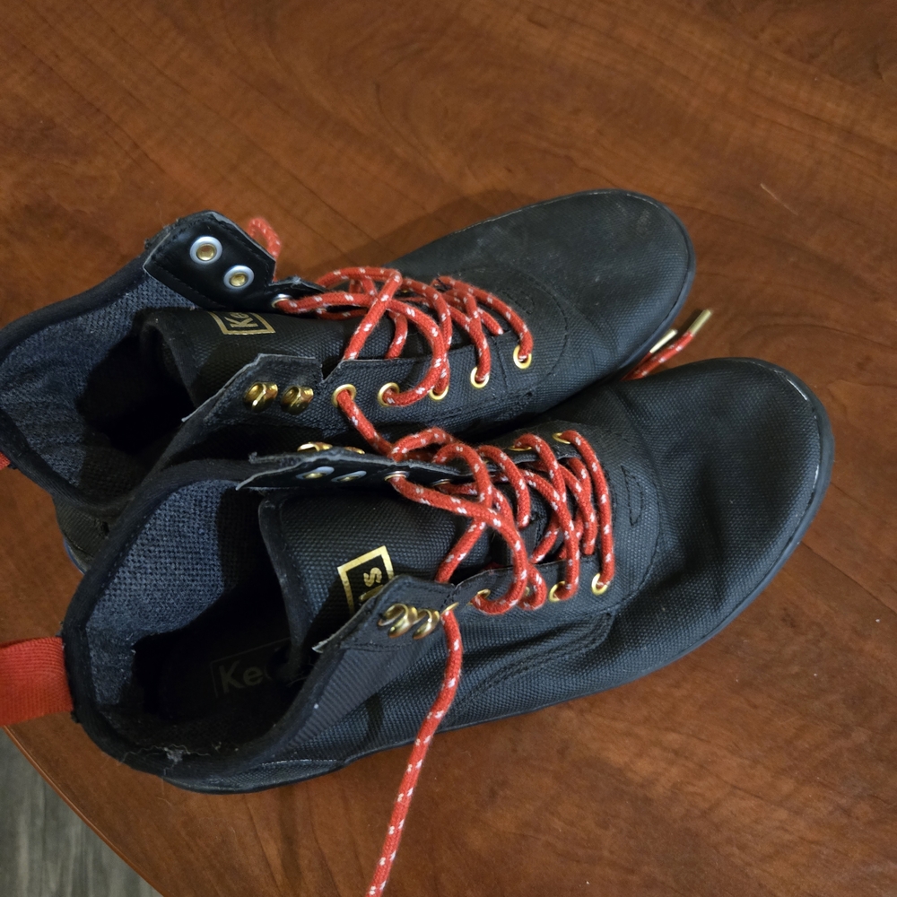 Keds Black Lace-Up Boots with Red Laces